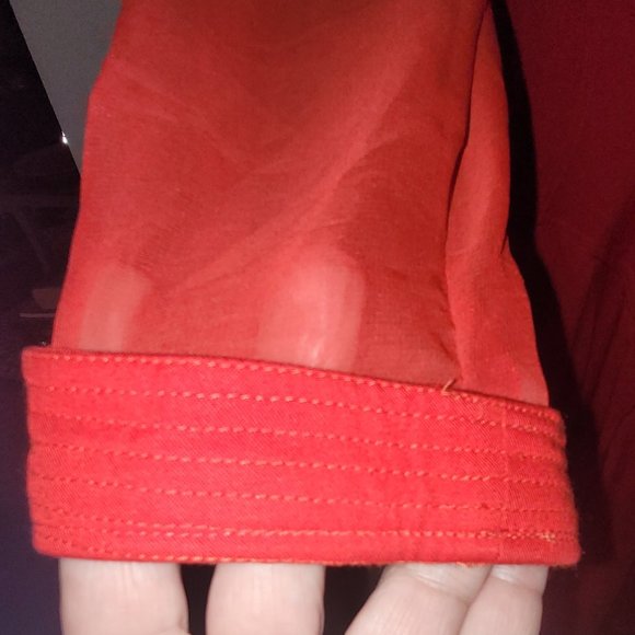 Vintage 1990's Shamash & Yofi Creations Adorned Red Jumpsuit with Sheer Sleeves - Picture 6 of 13